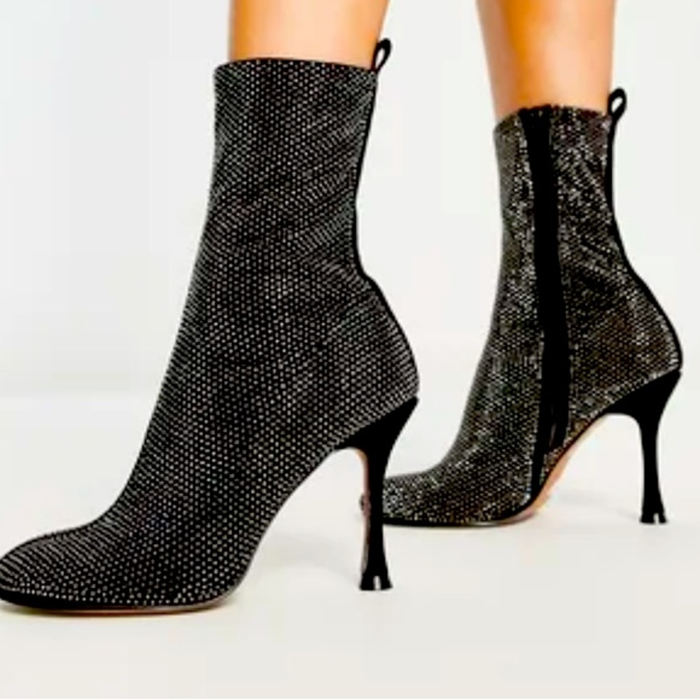 NWT ASOS Rhinestone embellished Short boots Black high heel sz 6